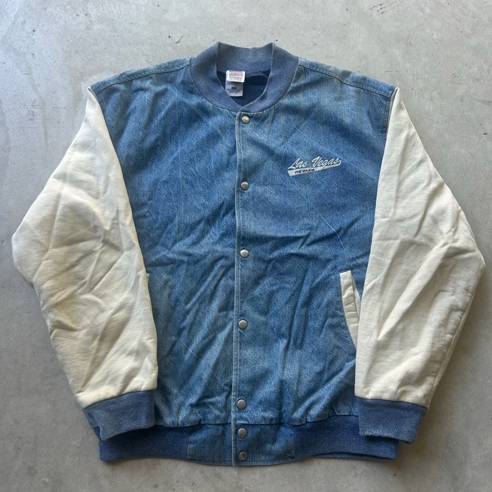 Vintage Fruit of the Loom Super Cotton Las Vegas Denim Varsity Jacket XL